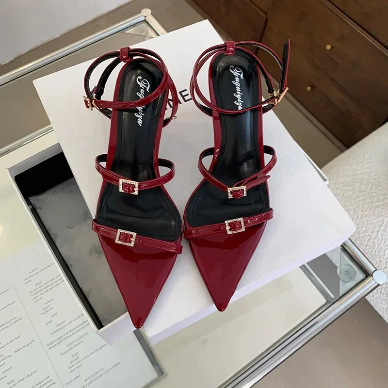 Tacones de aguja elegantes de estilo socialité para mujer, novedad de verano, llegada 2024, puntiagudos, espalda abierta, sin tirantes, Glamour, tacones altos, Sexy, romano - Image 7