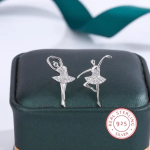 Pendientes de bailarina con purpurina glamorosa para mujer, tapones para los oídos para niña de Ballet, exquisitos regalos de Navidad, accesorios de moda, plata 925