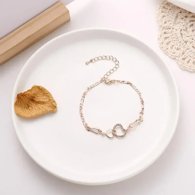 Pulsera tobillera clásica de acero inoxidable con doble corazón para mujer, brazalete con dijes de moda, regalo de joyería de fiesta - Image 4