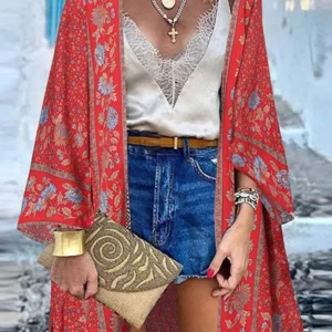 ZANZEA-cárdigan de playa para mujer, camisa Vintage para vacaciones, blusa bohemia de manga larga con estampado Floral, Tops tipo kimono, cubierta abierta