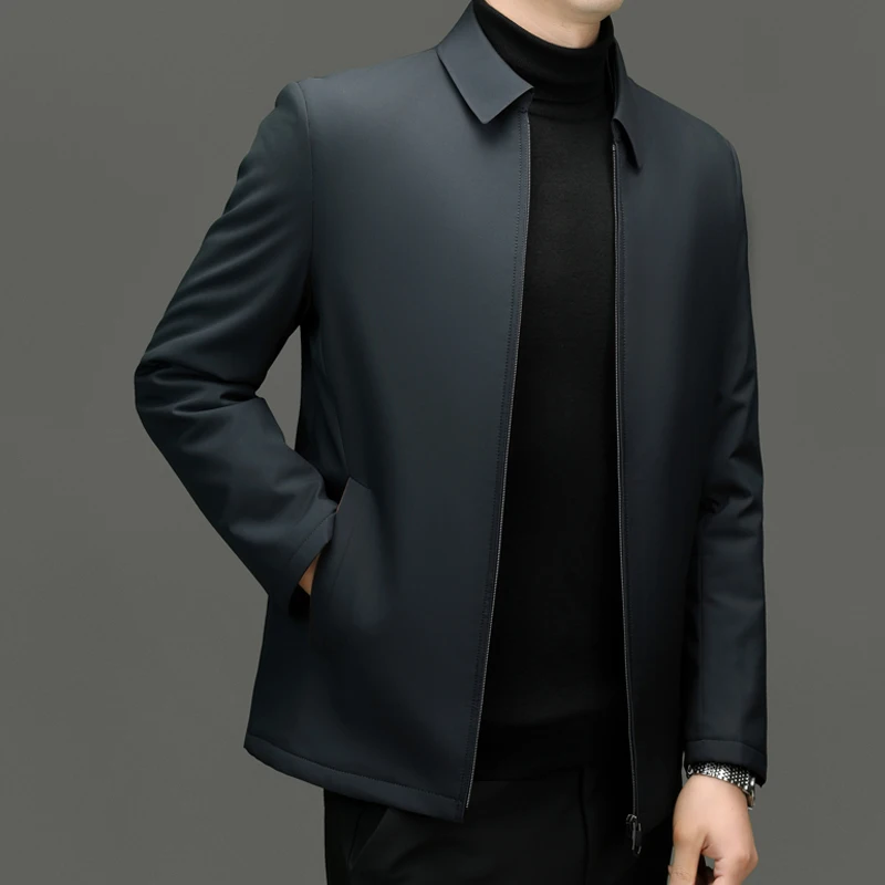 Abrigo térmico grueso para hombre, chaqueta ejecutiva clásica de estilo chino con cuello vuelto, color azul marino, invierno, 2024 - Image 5