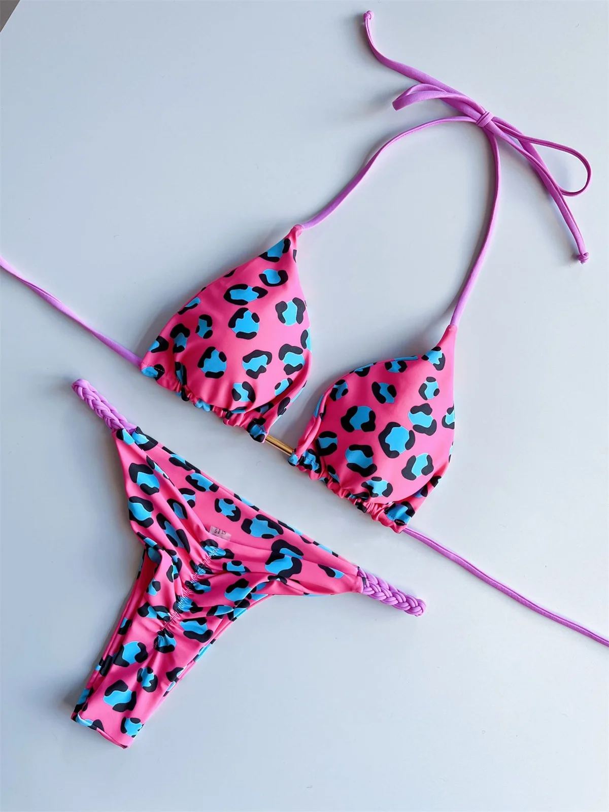 Microbikini Sexy con estampado De leopardo para mujer, traje De Baño De Tanga con relleno y realce, color naranja, 2023 - Image 15