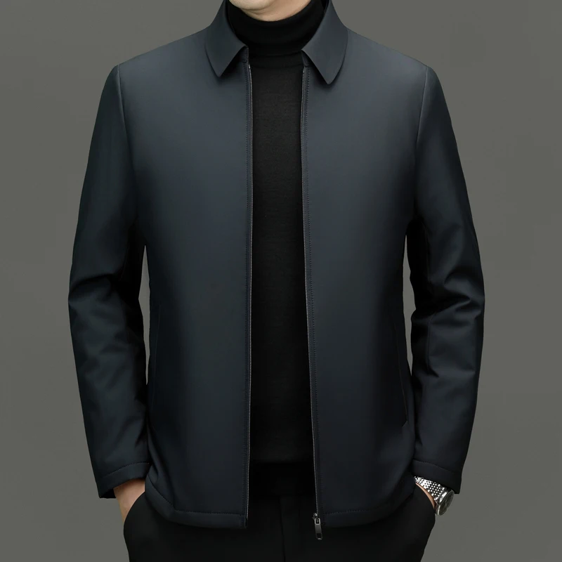 Abrigo térmico grueso para hombre, chaqueta ejecutiva clásica de estilo chino con cuello vuelto, color azul marino, invierno, 2024 - Image 2