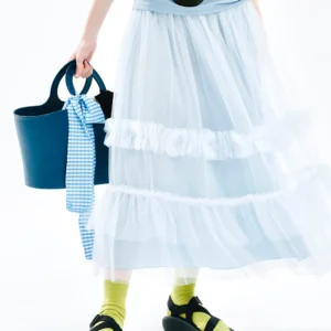 IMAKOKONI-falda de retales de encaje para mujer, falda con cintura elástica, malla azul, diseño original, 244724