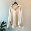 Camisa de manga larga con botones para mujer, blusa informal, elegante, estilo coreano, para oficina, novedad, verano, Otoño e Invierno - Beige, L