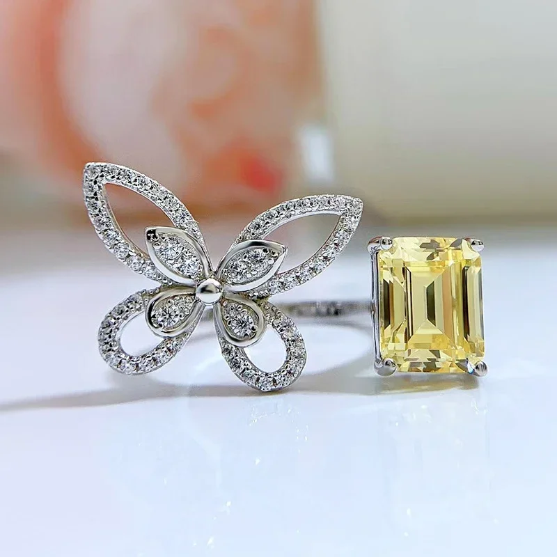 Anillo con forma de mariposa de circonita de cristal brillante para mujer, elegante Glamour, tamaño ajustable abierto, joyería, regalo de fiesta de vacaciones - Image 4