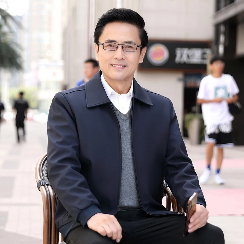 Traje de papá de mediana edad y viejo estilo británico, chaqueta de solapa con cremallera, informal, ejecutivo, a la moda, Color sólido, trabajo, todo, nuevo - Image 6