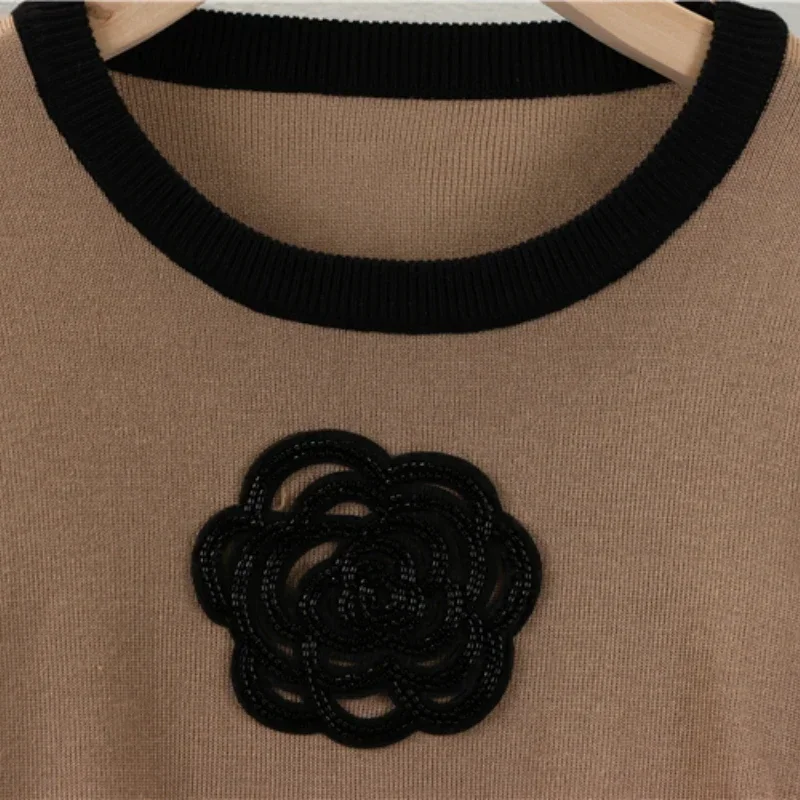 Conjuntos de faldas elegantes de 2 piezas para mujer, Top de punto de lana coreana y falda de cintura alta, conjunto de dos piezas para mujer, primavera y otoño 2024 - Image 5