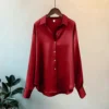 Camisa de manga larga con botones para mujer, blusa informal, elegante, estilo coreano, para oficina, novedad, verano, Otoño e Invierno - Red, M
