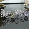Anillo con forma de mariposa de circonita de cristal brillante para mujer, elegante Glamour, tamaño ajustable abierto, joyería, regalo de fiesta de vacaciones