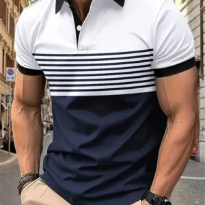 POLO de manga corta con estampado de rayas para hombre, polo de solapa informal, POLO deportivo informal, moda de verano, novedad