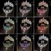 Conjunto de joyería nupcial de cristal de 3 piezas, corona elegante, pendientes brillantes y collar, adornos glamurosos de diamantes de imitación para bodas