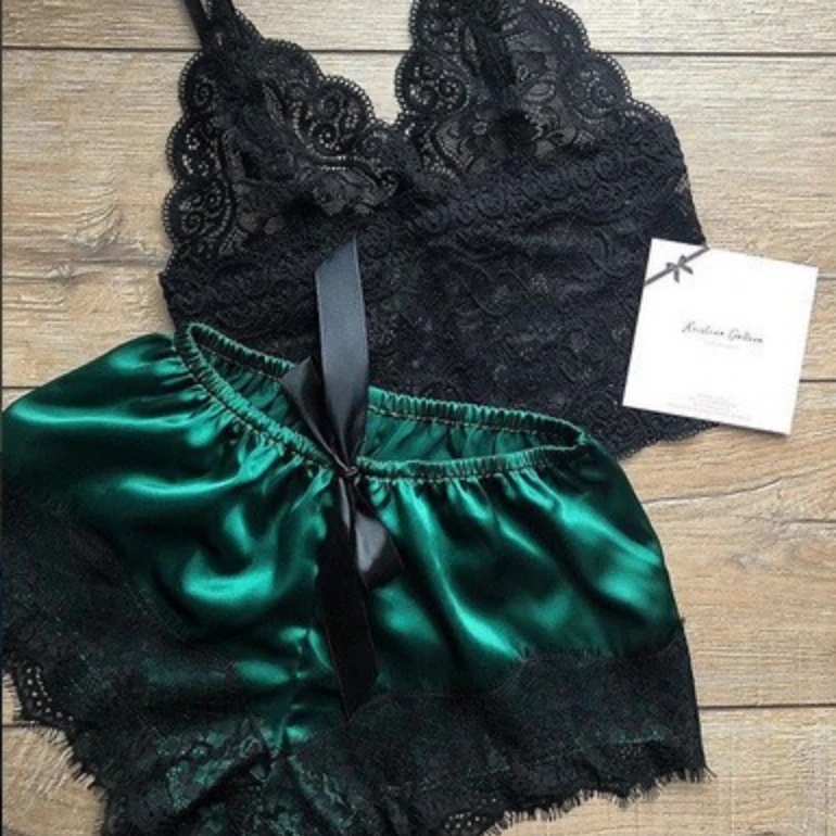 Pijama Sexy para mujer, conjunto de 2 piezas, Top y pantalones cortos, ropa de dormir, pijama de encaje, ropa interior, lencería - Image 14