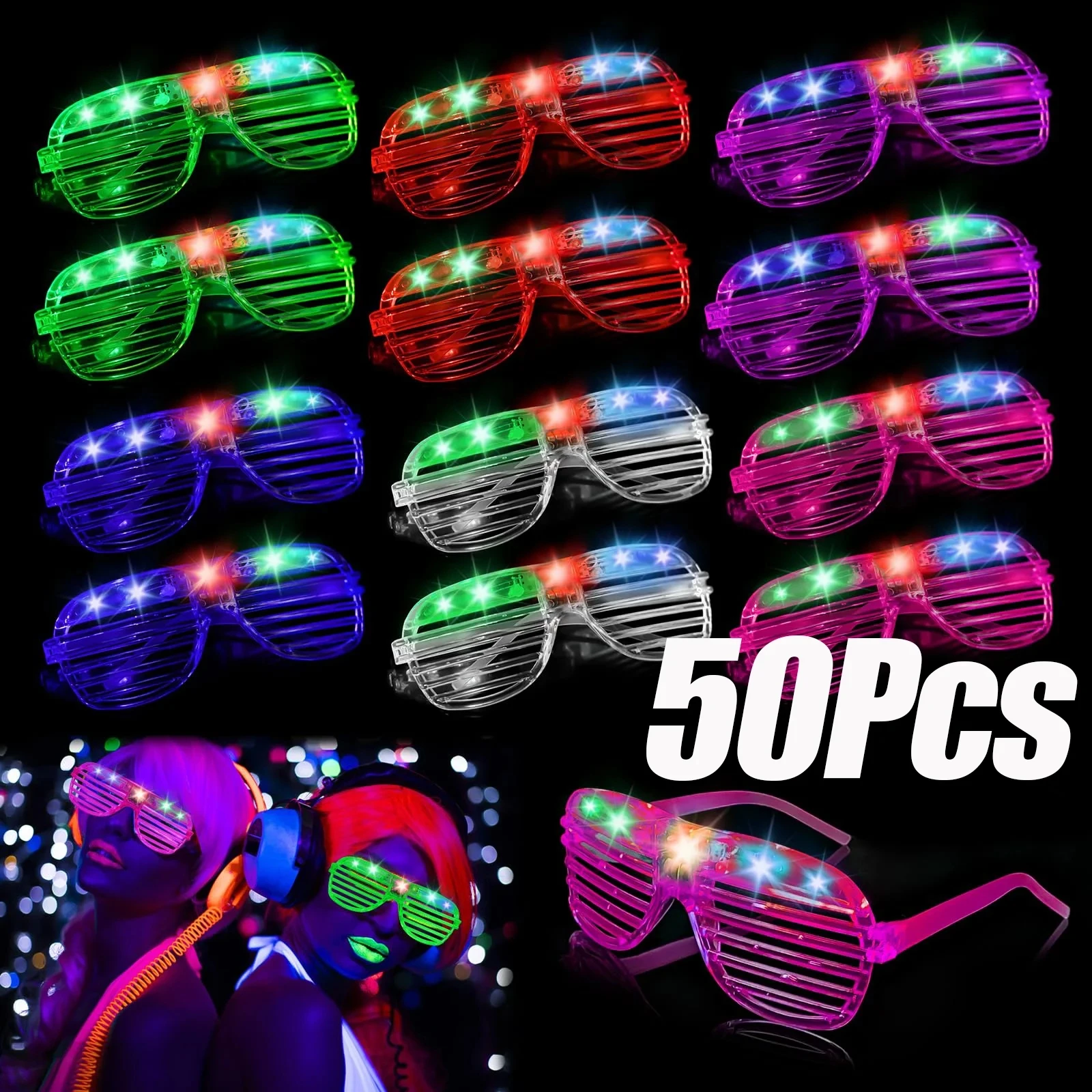 Gafas de neón LED para niños y adultos, anteojos de neón con 6 colores de neón que brillan en la oscuridad, regalos de cumpleaños, juguetes, recuerdos de fiesta, 10-50 piezas