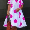 VONDA-vestido Midi bohemio de verano para mujer, traje holgado de manga corta con estampado de lunares y cuello de pico, talla grande, 2024