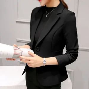 Chaqueta entallada con bolsillos para mujer, Blazer Formal con muescas, color negro, para oficina y trabajo, 2024