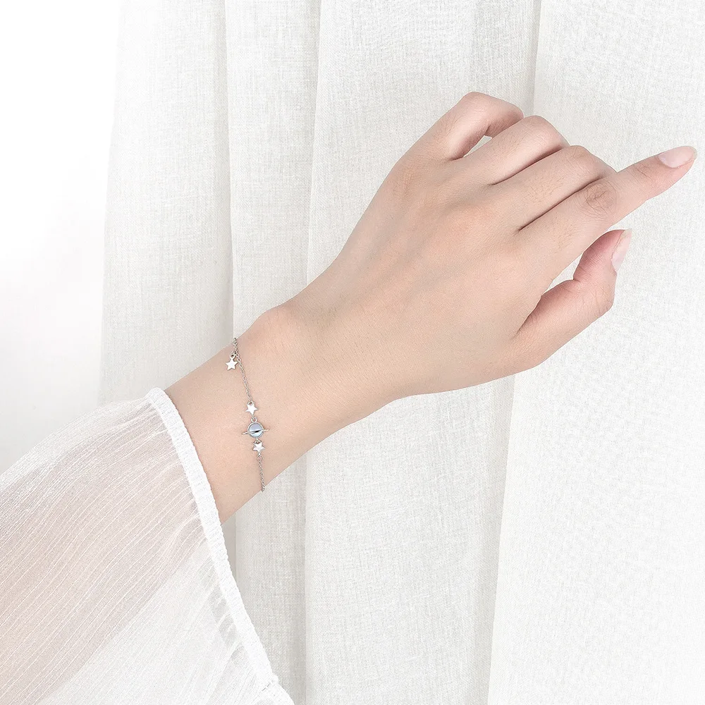 Pulsera de plata de ley 925 para mujer, brazalete elegante de planeta lunar para mujer, joyería de Glamour de boda de compromiso Simple a la moda - Image 6