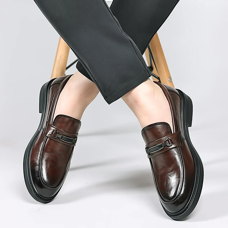 Zapatos Oxfords formales de cuero para hombre, zapatos clásicos de vestir puntiagudos, de marca de lujo, para negocios, trabajo y oficina - Image 2