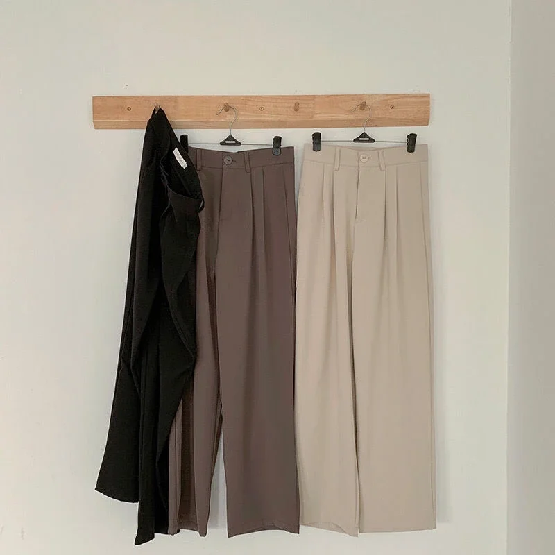Pantalones de traje de cintura alta para mujer, pantalones rectos de oficina para mujer, pantalones de moda coreana, pantalones negros holgados con botones informales para mujer, novedad de 2024 - Image 3