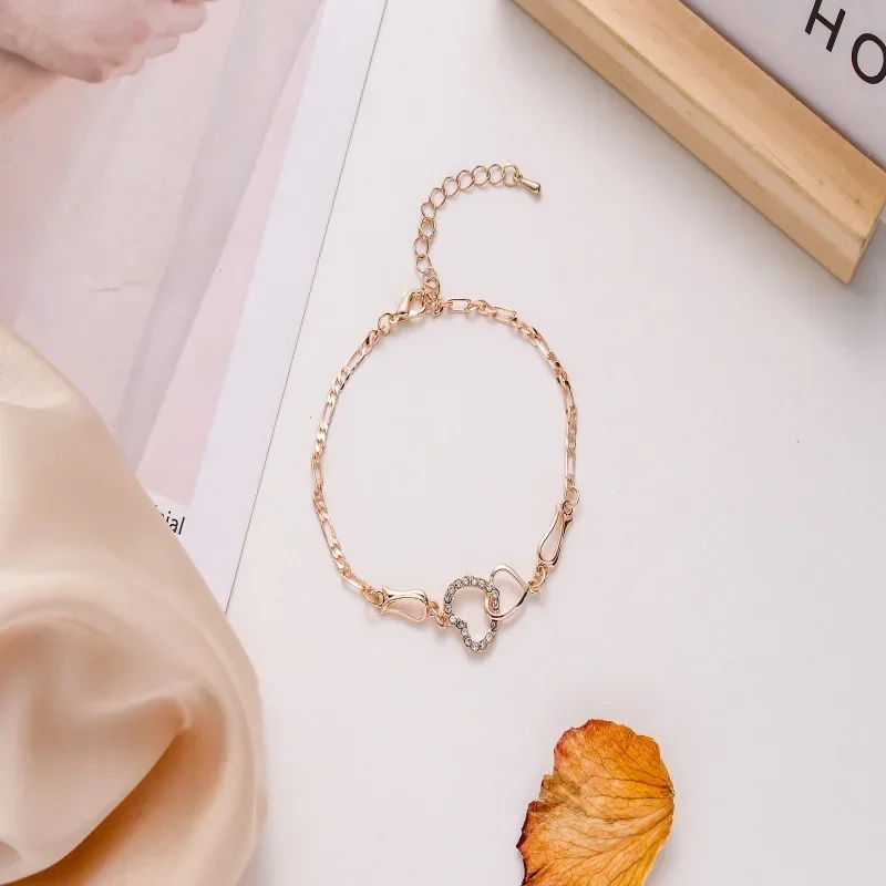 Pulsera tobillera clásica de acero inoxidable con doble corazón para mujer, brazalete con dijes de moda, regalo de joyería de fiesta - Image 8