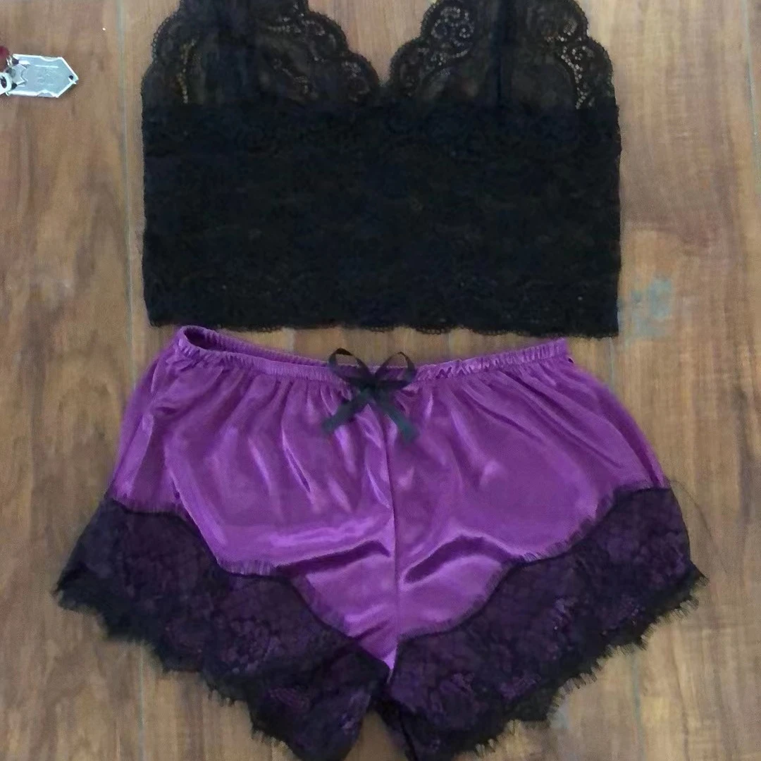 Pijama Sexy para mujer, conjunto de 2 piezas, Top y pantalones cortos, ropa de dormir, pijama de encaje, ropa interior, lencería - Image 10