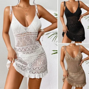 Vestido con cuello Halter para mujer, ropa de verano, Color sólido, sin mangas, tejido, sin espalda, elegante, para playa