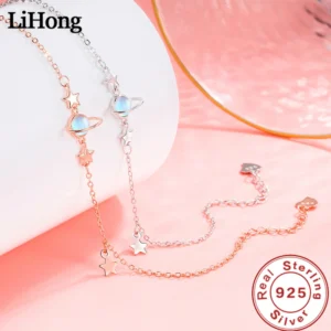 Pulsera de plata de ley 925 para mujer, brazalete elegante de planeta lunar para mujer, joyería de Glamour de boda de compromiso Simple a la moda