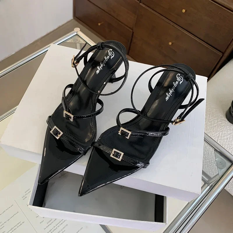 Tacones de aguja elegantes de estilo socialité para mujer, novedad de verano, llegada 2024, puntiagudos, espalda abierta, sin tirantes, Glamour, tacones altos, Sexy, romano - Image 8