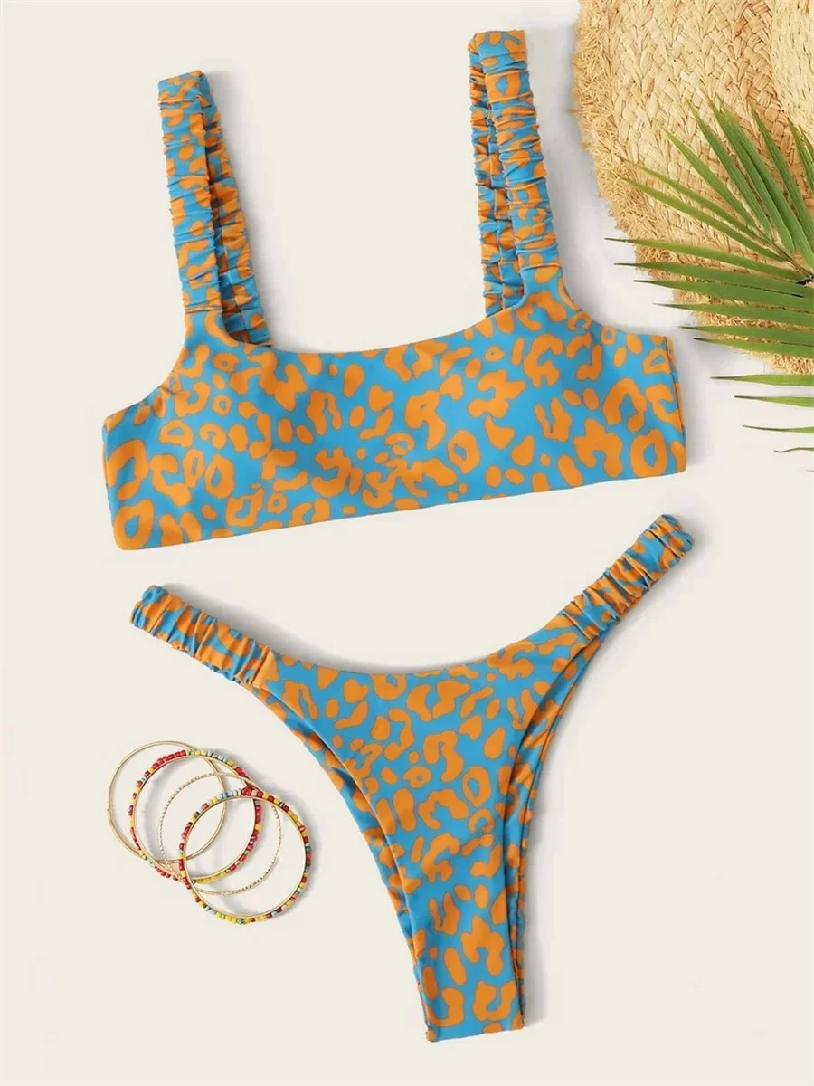 Microbikini Sexy con estampado De leopardo para mujer, traje De Baño De Tanga con relleno y realce, color naranja, 2023 - Image 2