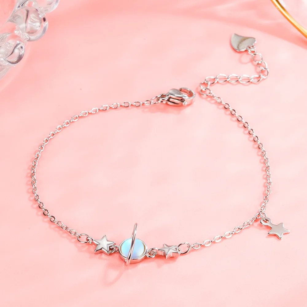 Pulsera de plata de ley 925 para mujer, brazalete elegante de planeta lunar para mujer, joyería de Glamour de boda de compromiso Simple a la moda - Image 2