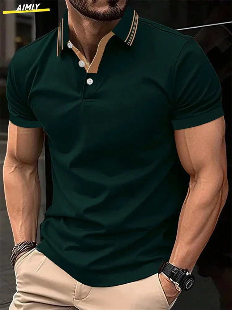 POLO de manga corta con estampado de rayas para hombre, polo de solapa informal, POLO deportivo informal, moda de verano, novedad - Image 16