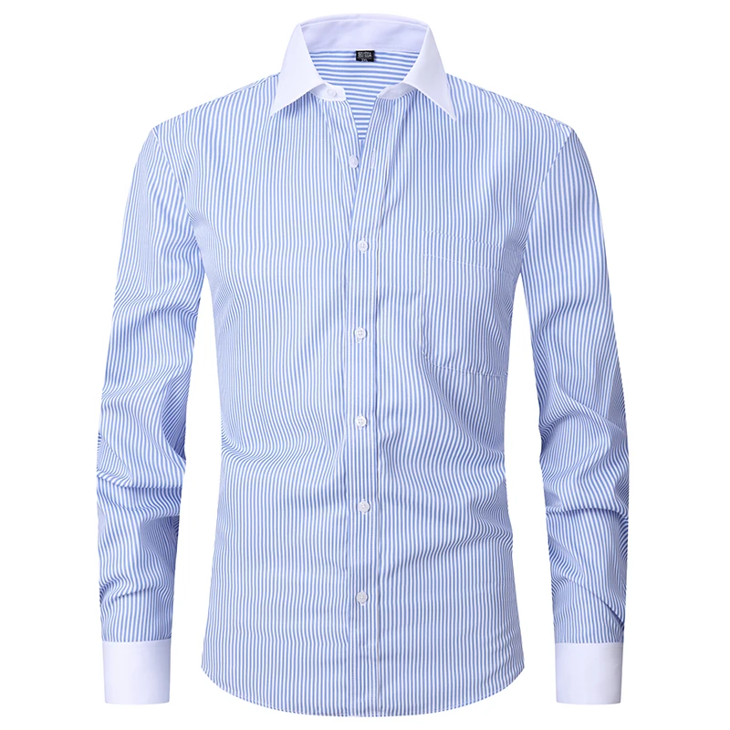 Camisa de vestir clásica con puños franceses para hombre, camisa blanca de manga larga con solapa frontal con mosca, ajuste estándar de negocios Formal, trabajo de oficina - Image 18