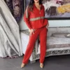 2025 nuevo traje de mujer ropa deportiva de invierno traje de otoño temperamento Casual lentejuelas brillante cremallera sudadera y pantalones de pierna recta conjunto - Rojo, S