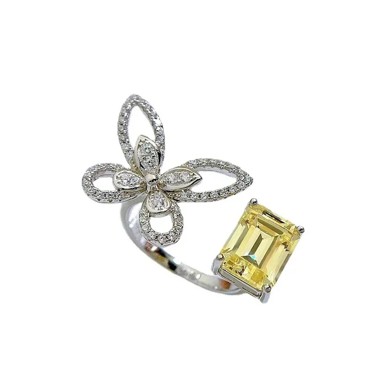 Anillo con forma de mariposa de circonita de cristal brillante para mujer, elegante Glamour, tamaño ajustable abierto, joyería, regalo de fiesta de vacaciones - Image 6