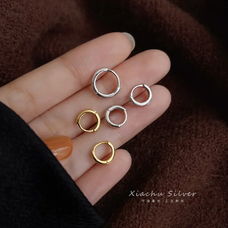 Plata de Ley 925 auténtica hebilla de oreja redonda bohemia minimalista para mujer pendiente de aro accesorios de joyería - Image 4