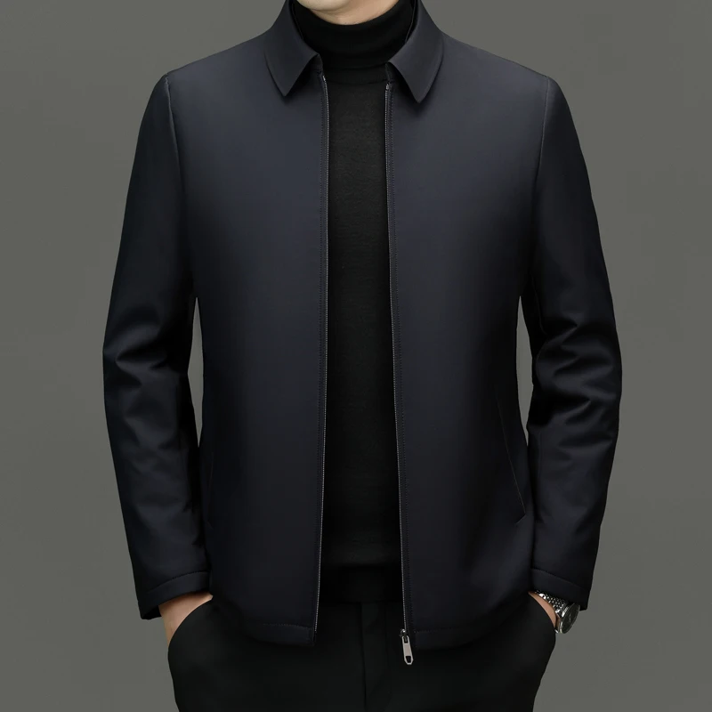 Abrigo térmico grueso para hombre, chaqueta ejecutiva clásica de estilo chino con cuello vuelto, color azul marino, invierno, 2024 - Image 7