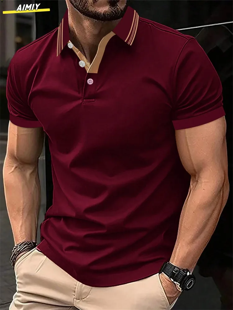 POLO de manga corta con estampado de rayas para hombre, polo de solapa informal, POLO deportivo informal, moda de verano, novedad - Image 26