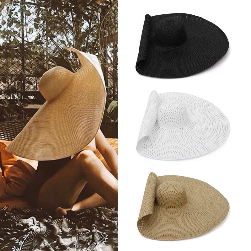 GEMVIE-sombreros de sol plegables de ala ancha para mujer, sombrilla de gran tamaño, sombrero de paja de viaje, protección UV, playa, Verano