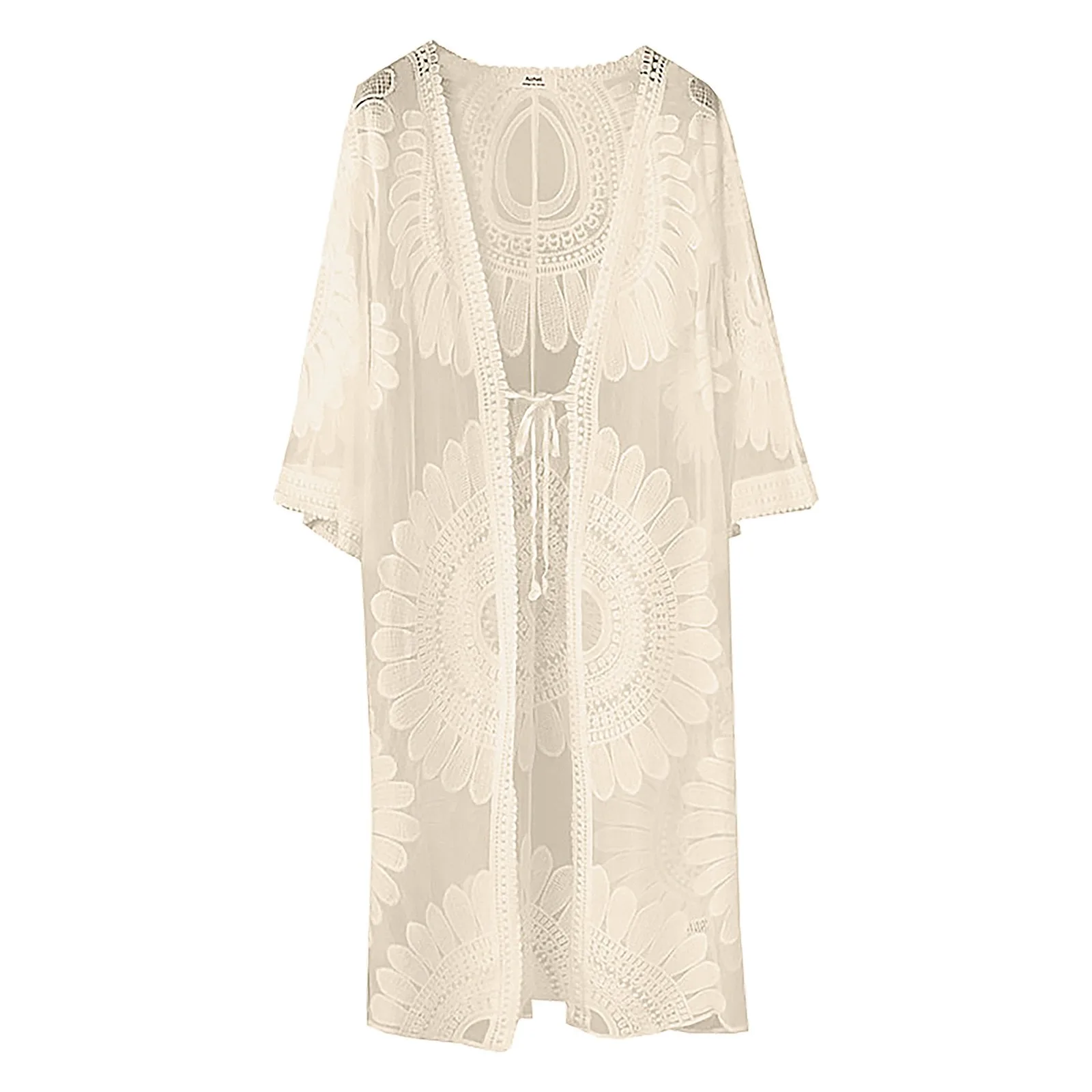 Vestido Floral de encaje para mujer, caftán holgado, trajes de baño bohemios, vestido para cubrir Bikini de playa, ropa de baño de verano - Image 5