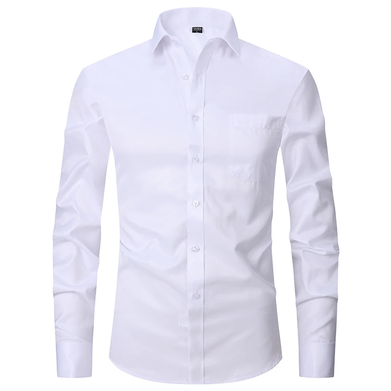 Camisa de vestir clásica con puños franceses para hombre, camisa blanca de manga larga con solapa frontal con mosca, ajuste estándar de negocios Formal, trabajo de oficina - Image 3