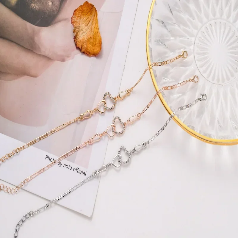 Pulsera tobillera clásica de acero inoxidable con doble corazón para mujer, brazalete con dijes de moda, regalo de joyería de fiesta - Image 3