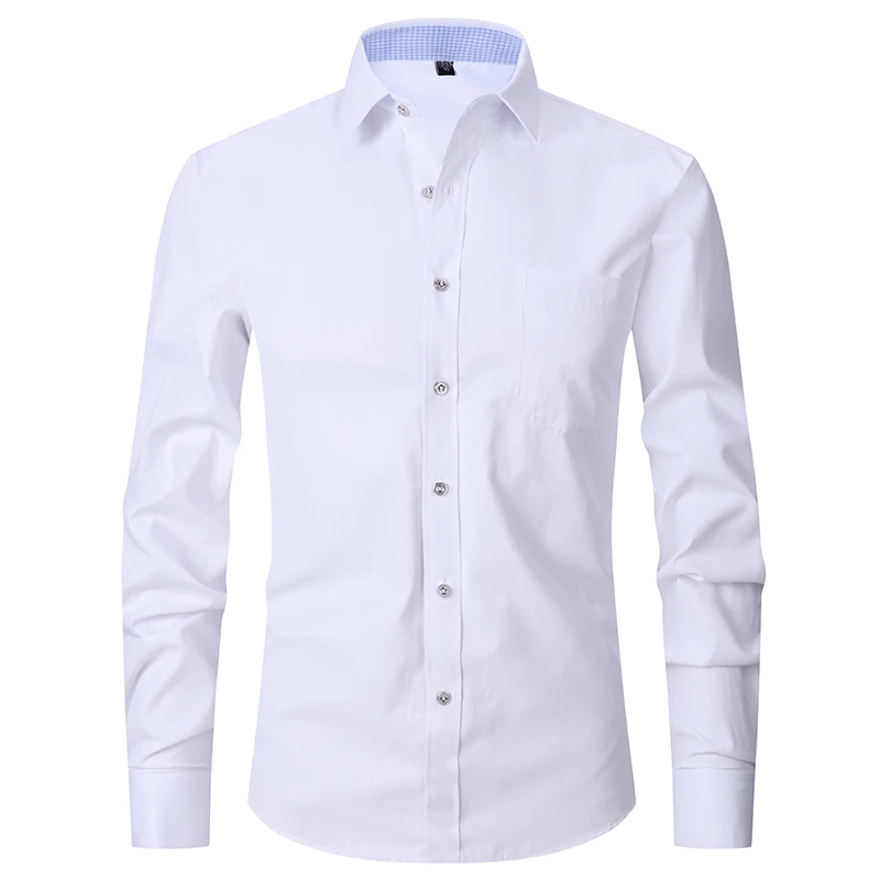 Camisa de vestir clásica con puños franceses para hombre, camisa blanca de manga larga con solapa frontal con mosca, ajuste estándar de negocios Formal, trabajo de oficina - Image 8