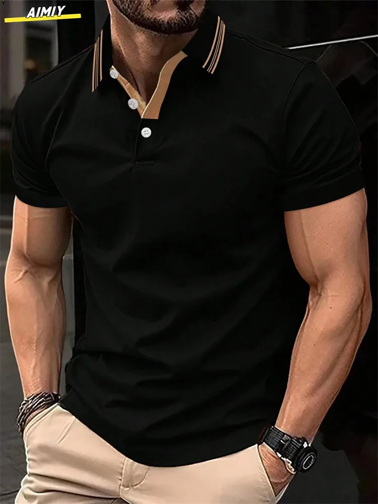 POLO de manga corta con estampado de rayas para hombre, polo de solapa informal, POLO deportivo informal, moda de verano, novedad - Image 15