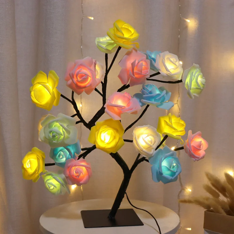 Lámpara LED de mesa con forma de rosa, luces de hadas para árbol de Navidad con USB, luces nocturnas para fiesta en casa, boda, dormitorio, decoración, regalo del día de la madre - Image 7
