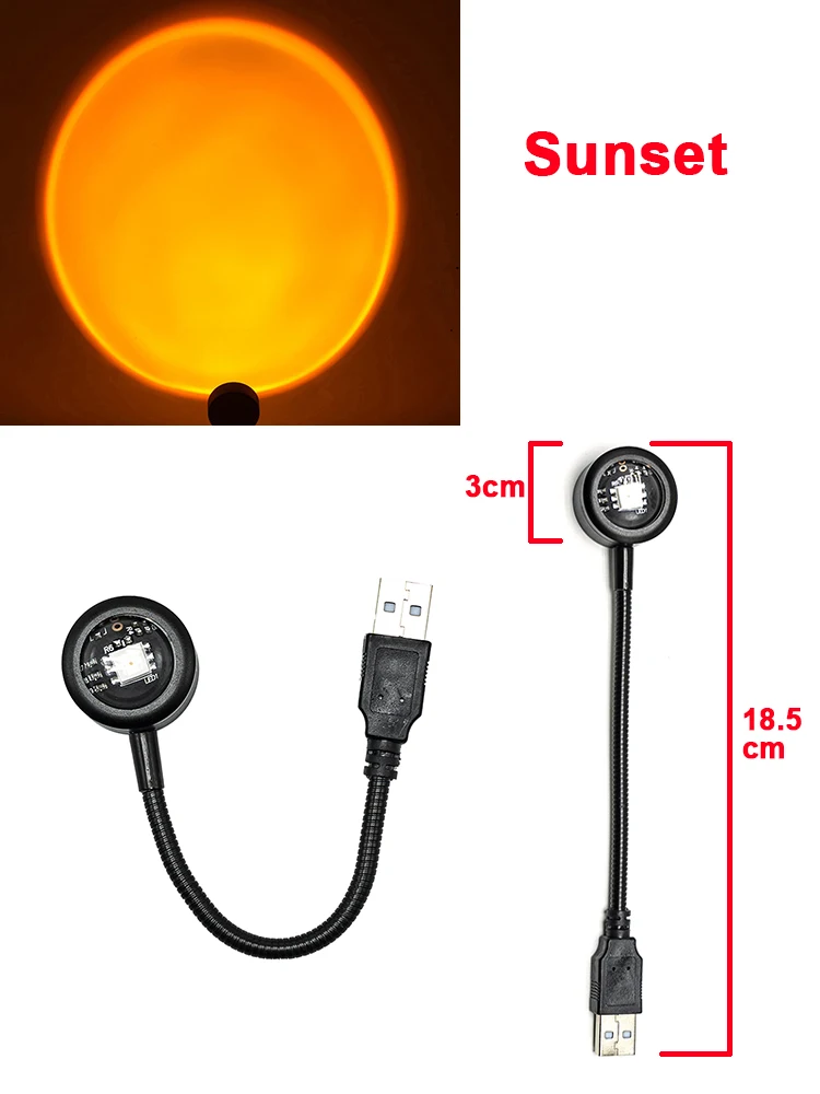 Lámpara LED de puesta de sol, luces nocturnas, proyector USB, decoración de fiesta de cumpleaños, luces de humor para dormitorio, sala de estar, fotografía de pared - Image 7