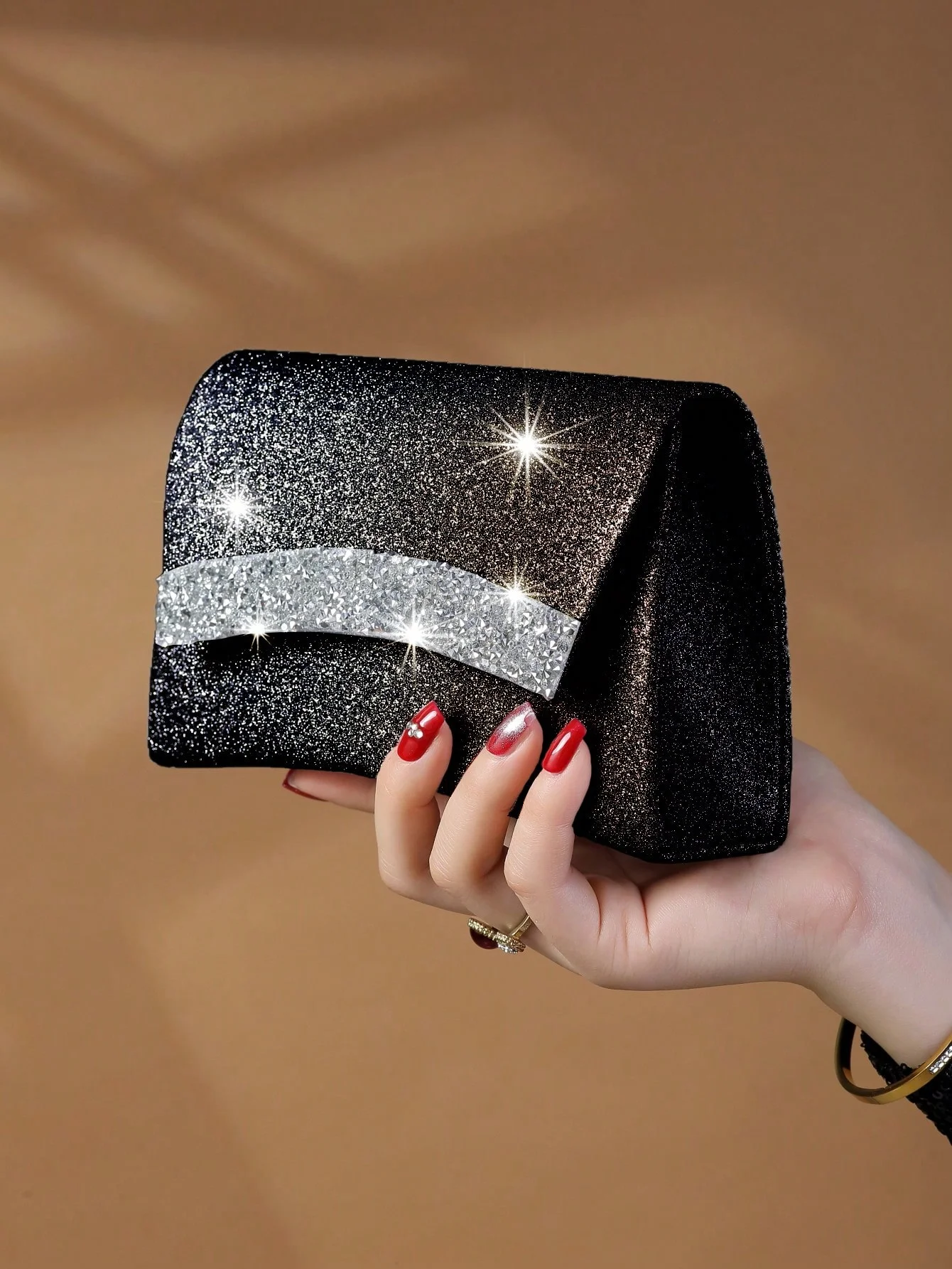 Bolso de mano metálico decorado con diamantes de imitación, bolso de noche brillante y glamuroso, elegante, adecuado para mujer, 1 unidad - Image 4