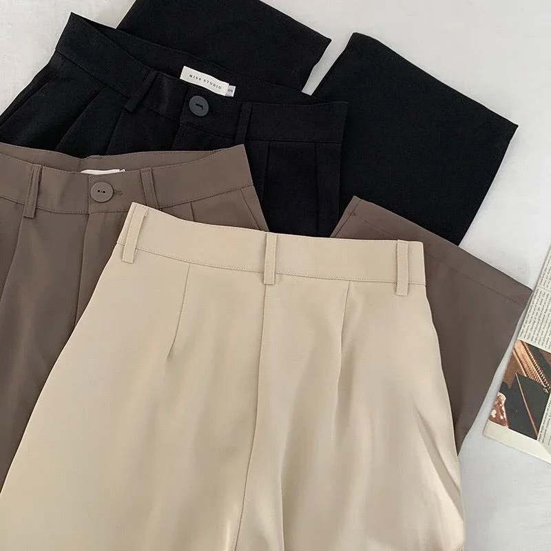 Pantalones de traje de cintura alta para mujer, pantalones rectos de oficina para mujer, pantalones de moda coreana, pantalones negros holgados con botones informales para mujer, novedad de 2024 - Image 6