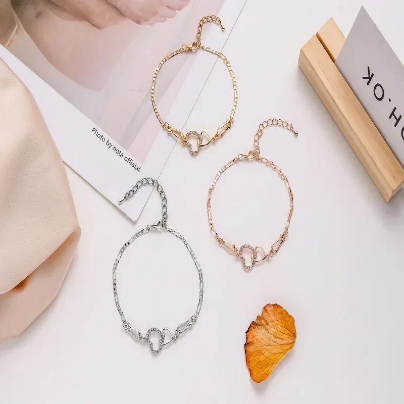 Pulsera tobillera clásica de acero inoxidable con doble corazón para mujer, brazalete con dijes de moda, regalo de joyería de fiesta - Image 5