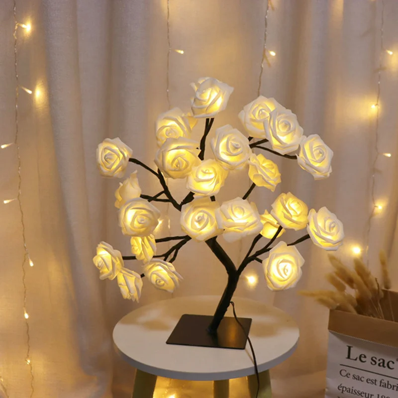 Lámpara LED de mesa con forma de rosa, luces de hadas para árbol de Navidad con USB, luces nocturnas para fiesta en casa, boda, dormitorio, decoración, regalo del día de la madre - Image 11