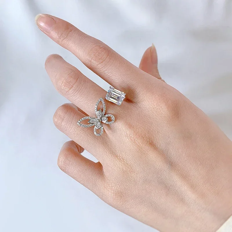 Anillo con forma de mariposa de circonita de cristal brillante para mujer, elegante Glamour, tamaño ajustable abierto, joyería, regalo de fiesta de vacaciones - Image 5
